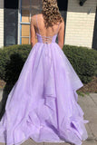 Princess Lavender Tiered Spaghetti Straps A Line Long Prom Dress OK1109