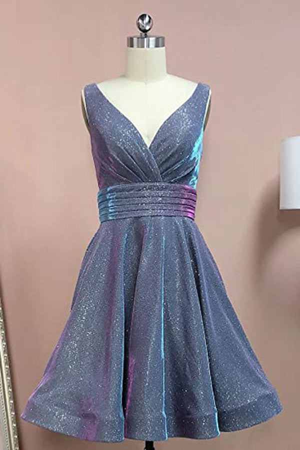 Burgundy Short Homecoming Dress A-line V Neck Graduation Dress Party Gown OKY50