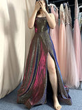 Chic Spaghetti Straps Long A-line Prom Dress with Pockets Formal Evening Dress OKY43