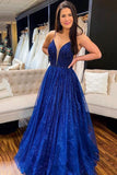 Sparkling A Line Lace Royal Blue Prom Dress Formal Evening Dress Pageant Dance Dress OK1042