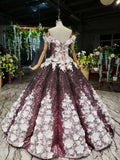 Princess Sparkly Off the Shoulder Long Prom Dress Ball Gown Quinceanera Dress OKS26