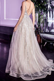 Elegant A Line Sequins Strapes Tulle V Neck Prom Dresses Evening Party Dresses OK1441