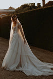 A Line Off the Shoulder Tulle Beach Wedding Dress with Appliques N119