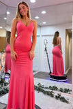 Navy Blue Beaded V-Neck Backless Mermaid Long Prom Dress Evening Gown OK1894