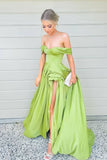 A Line Off the Shoulder Satin Long Prom Dress Simple Evening Dress OK1182