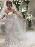 Sexy Mermaid Sweetheart Silver Full Sequins Long Wedding Dress Bridal Dress OK1512