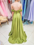 A Line Off the Shoulder Satin Long Prom Dress Simple Evening Dress OK1182