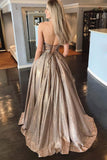 Sweetheart A-line Prom Dress Long Glitter Sequined Formal Evening Dress With Pocket OKW31