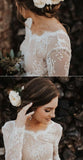 A Line Long Sleeves Lace V Nack Boho Beach Wedding Dress Bridal Gowns OK1133