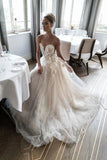 A Line Sweetheart Hand-Made Flowers Beaded Bridal Gowns Tulle Long Wedding Dress OK1131