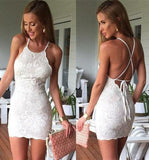 Sexy Sheath Mini Party Dress,White Lace Short Homecoming Dress OK461