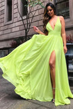 A Line Chiffon V Neck Long Prom Dresses, Formal Evening Dresses OK1994