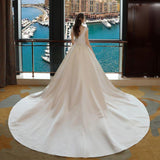 Ivory High Neck Ball Gown Lace Applique Cheap Wedding Dress OK801