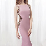 Elegant Mermaid Pink Sweep Train Bateau Long Prom Dresses With Beading OK885