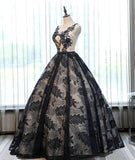 New Ball Gown Black Lace Long Prom Dresses With Appliques OK897