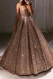 Chic Long Ball Gown V-neck Sequin Shiny Party Prom Dress Pretty Dress OD915