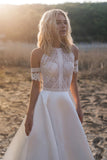 Off-Shoulder Boho Beach Bride Dress A-line Lace Top Princess Wedding Dresses OKV27