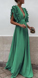 Boho Colorful V Neck A Line Cheap Bridesmaid Dresses, Long Modest Dresses OKH12