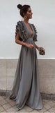 Boho Colorful V Neck A Line Cheap Bridesmaid Dresses, Long Modest Dresses OKH12