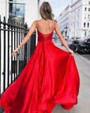 Simple A Line Red Spaghetti Straps Long Prom Dress Formal Evening Dress OK1141