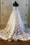 Charming Lace Long A Line Prom Dress, Long Wedding Dresses With Cap Sleeves OKE92