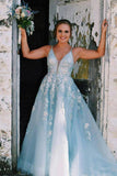 Charming Spaghetti Straps V Neck Sleeveless Tulle Mint Prom Dress with Beading OKY78