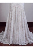 Charming Ivory Lace Mermaid Beach Wedding Dress Sweetheart Boho Bridal Dresses OKN95