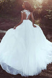 Chiffon A-line V-neck Lace Appliques Wedding Dress With Slit, Bridal Gown OK1806