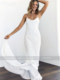 Classic Soft Satin Mermaid Wedding Dress Spaghetti Straps Criss Cross Back Trumpet Bride Dress OKV64