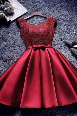Burgundy A Line Short Satin Homecoming Dresses OKD85