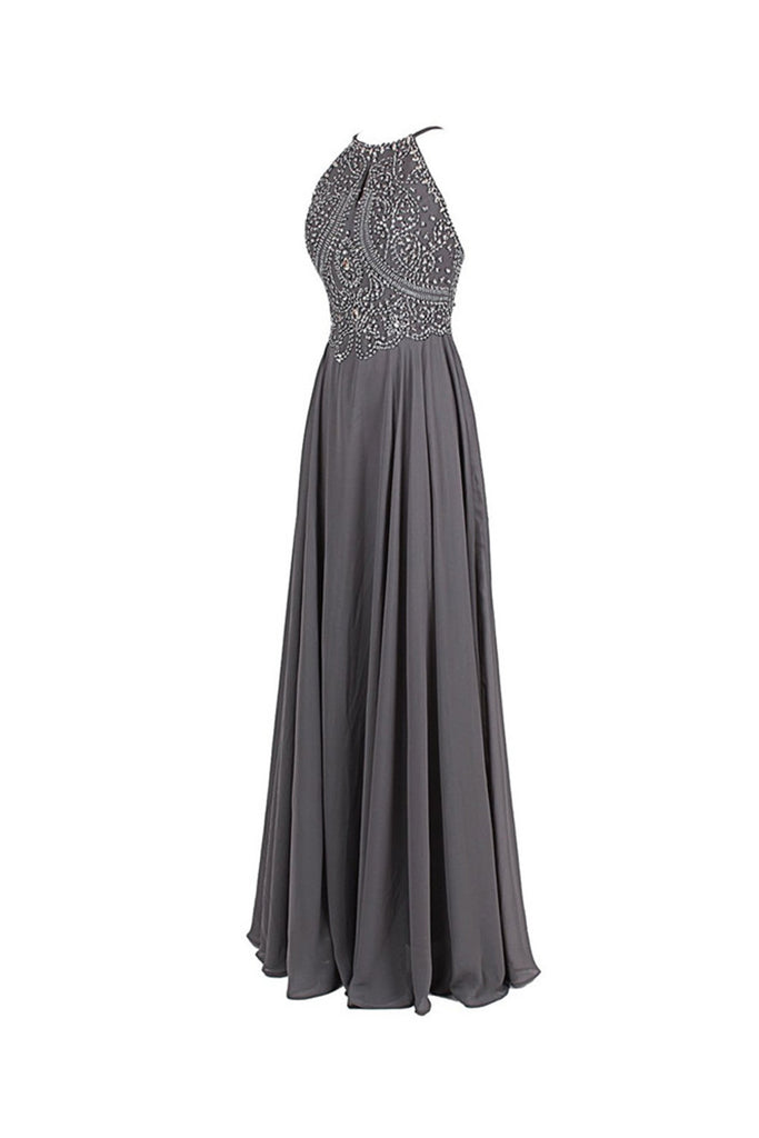 Top Selling Gray Chiffon Backless Cheap Long Evening Prom Dresses ED0651