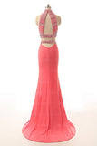 Watermelon Beaded Long Sheath Modest Prom Dresses K674