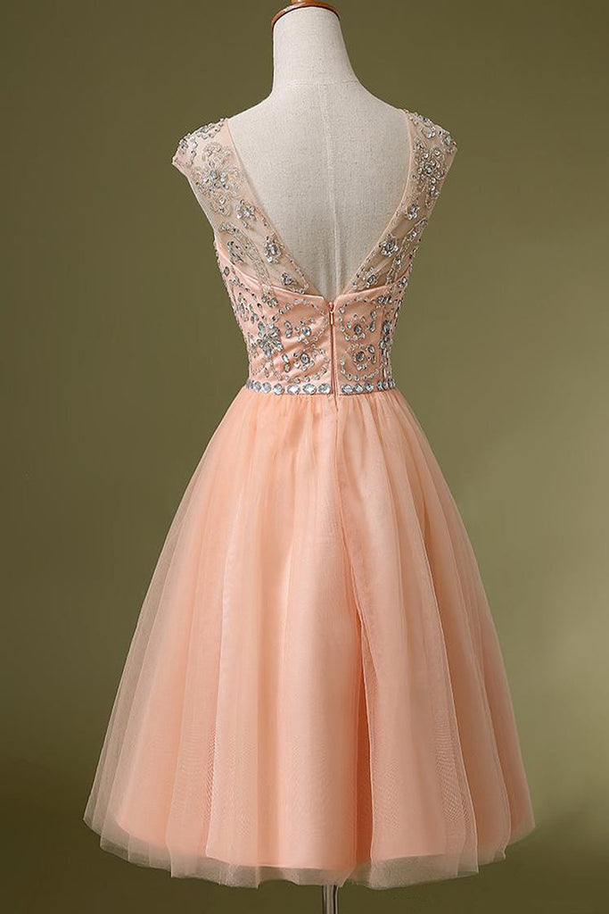 Blush Pink Backless Tulle Short Prom Dresses ED0655