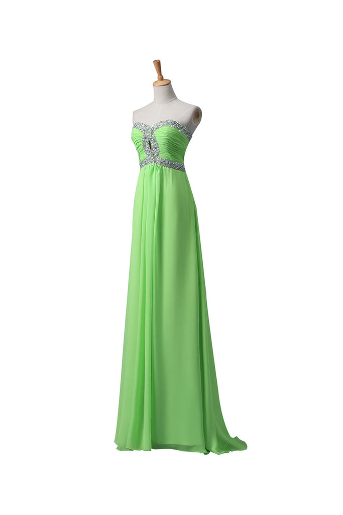 Sage Chiffon Long Beaded Empire Prom Evening Dresses ED0664