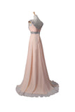 Blush Pink Chiffon Beaded Long Prom Dresses ED0665