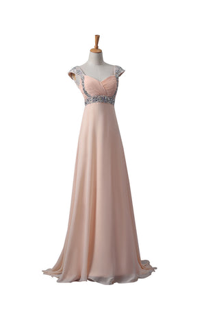 Blush Pink Chiffon Beaded Long Prom Dresses ED0665