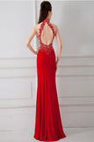 Sexy Red Beaded Backless Long Prom Dress with Split ED0699