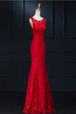 Sheath Real Sexy Red Lace Long Mermaid Backless Prom Evening Dresses ED0713