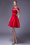 Cap Sleeves Beaded Red Lace Homecoming Cocktail Dress ED0714