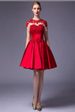 Cap Sleeves Beaded Red Lace Homecoming Cocktail Dress ED0714