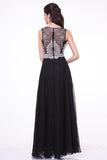 Chiffon Black Beaded Cap Sleeves Long Prom Dress ED0721