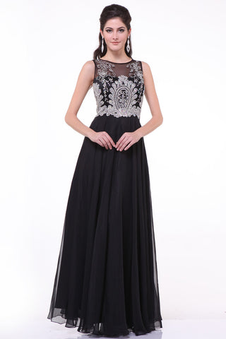 Chiffon Black Beaded Cap Sleeves Long Prom Dress ED0721