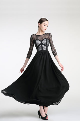Long Sleeves Black Cap Sleeves Lace Prom Party Dress ED0830