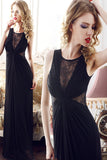 Elegant Chiffon Long Black Lace Simple Prom Dress ED0833