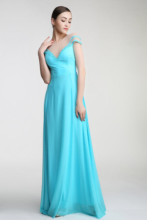 Light Sky Blue Deep V-neck Long Prom Dress ED0838