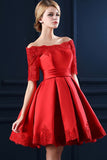 Lace Boat Neckline Red Back Up Lace Homecoming Cocktail Dress ED0868