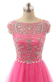 Hot Pink Beaded Long Zipper Modest Evening Prom Dress ED0958