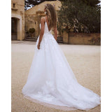 Bohemian Wedding Dress Beach With Lace Appliques Spaghetti Strap Wedding Gowns OKW93