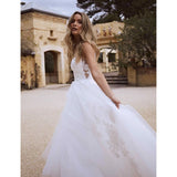 Bohemian Wedding Dress Beach With Lace Appliques Spaghetti Strap Wedding Gowns OKW93