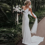 Simple Boho V-Neck Wedding Dress Sleeveless A-line Spaghetti Straps Bridal Dress OKW42